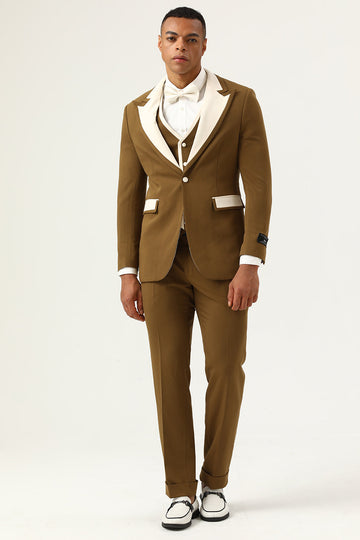 Brown Peak Lapel Single Button Men's Ball Suits